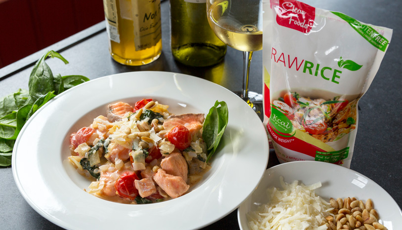 RawRice risotto met zalm, spinazie
